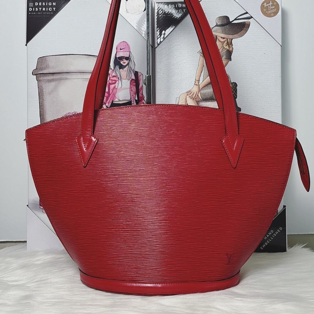 Louis Vuitton Red Epi Leather Tote with Structured Top Handles